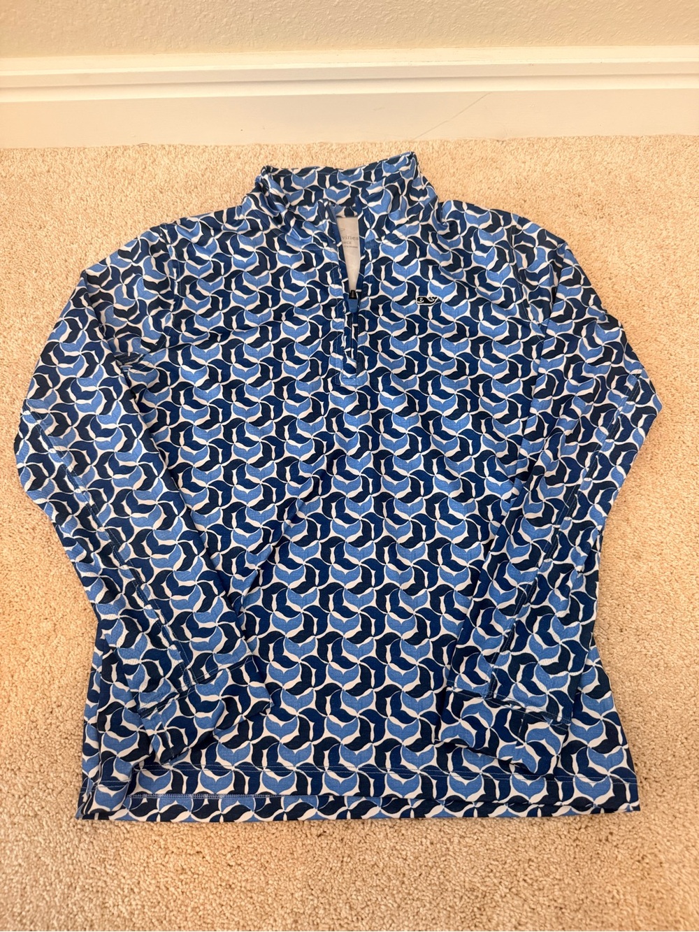 Vineyard Vines Blue Geometric Print Long-Sleeve 1/4 Zip Top